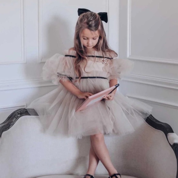 PETITE MAISON KIDS Coco-Caramel Tulle Dress, Beige - Picture 4 of 6